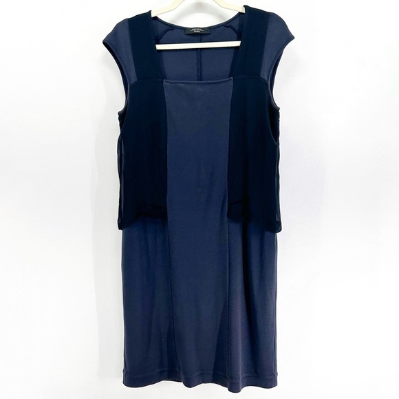 Weekend MaxMara Navy Jersey Silk Square Neck Sleeveless Shift Dress Size Medium - Picture 1 of 7